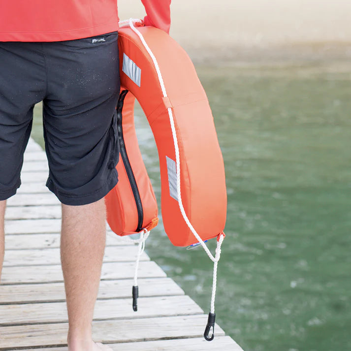 Horseshoe Lifebuoy YA Orange with reflective tape, whistle & grab loops