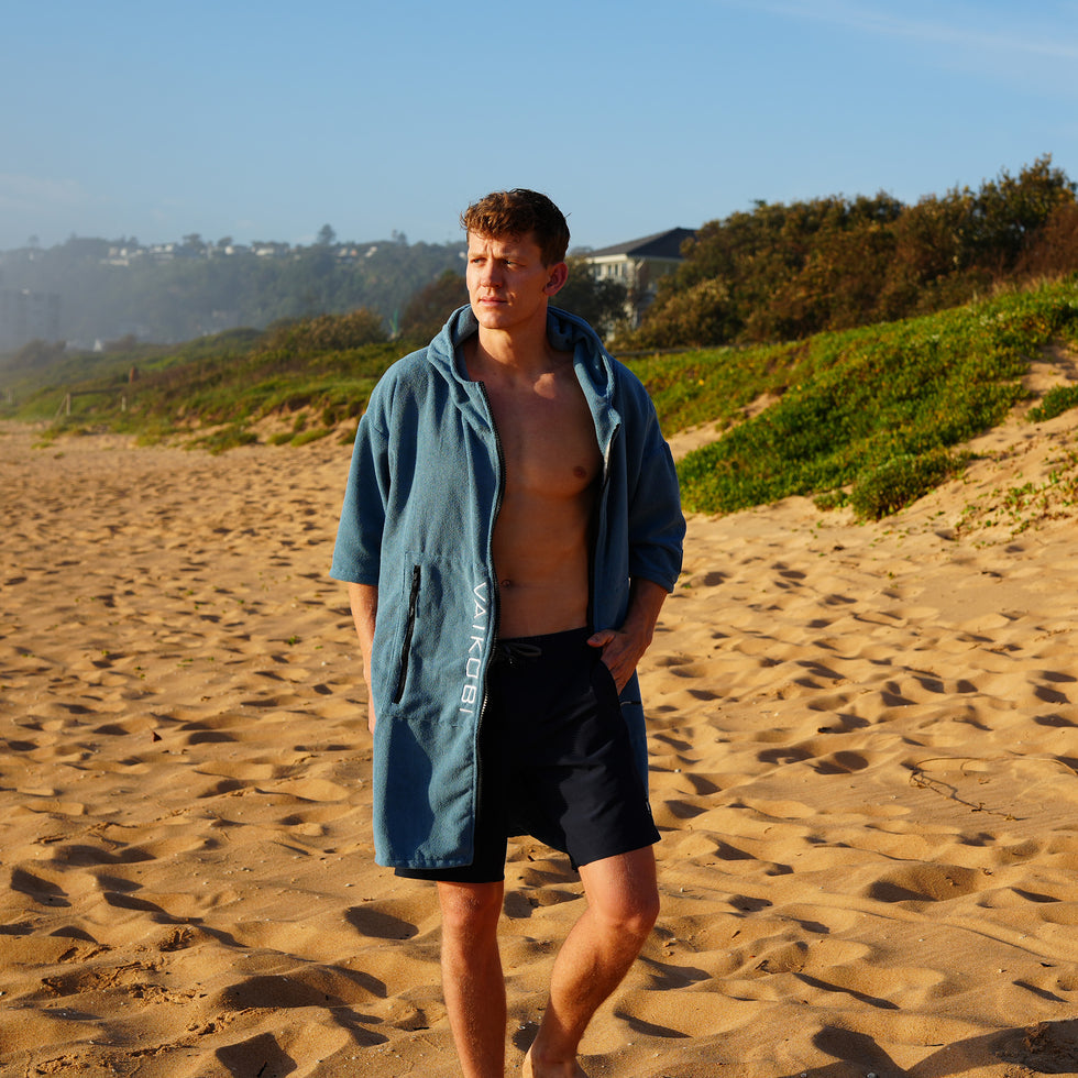 VAIKOBI FULL ZIP HOODED TOWEL - OCEAN BLUE
