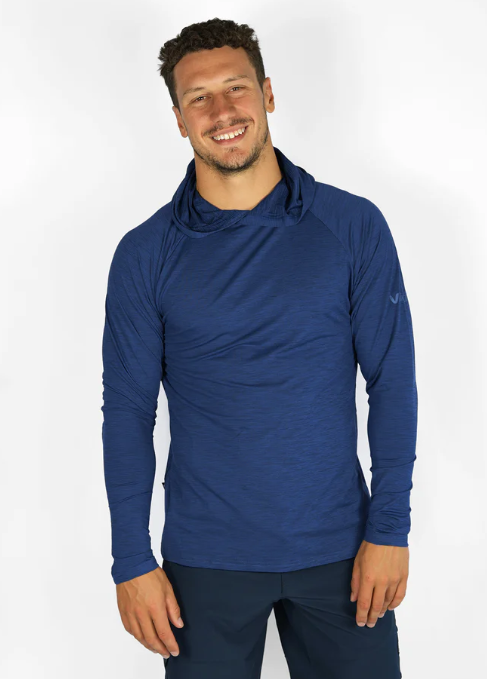 VAIKOBI UV PERFORMANCE HOODED TECH TOP - NAVY