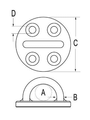 RONSTAN ROUND BASE PAD EYE 4XM6 (1/4") HOLES