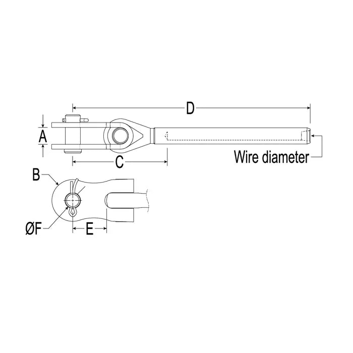 RONSTAN SWAGE TOGGLE 3mm WIRE 6.4mm (1/4') PIN