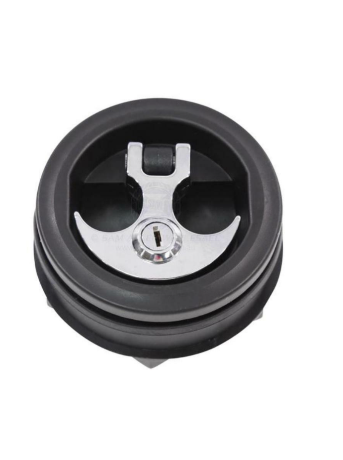 FLUSH LATCH/CATCH -ROUND BLACK CHROME T-HANDLE AND LOCK