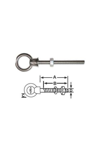 SINOX MARINE EYE BOLT- 316 STAINLESS - COLLARED 6 X 60MM