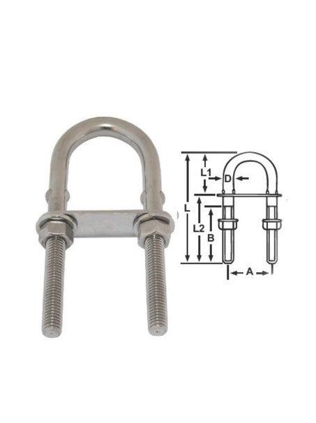 "U" BOLTS - STAINLESS STEEL - 6 X 80MM