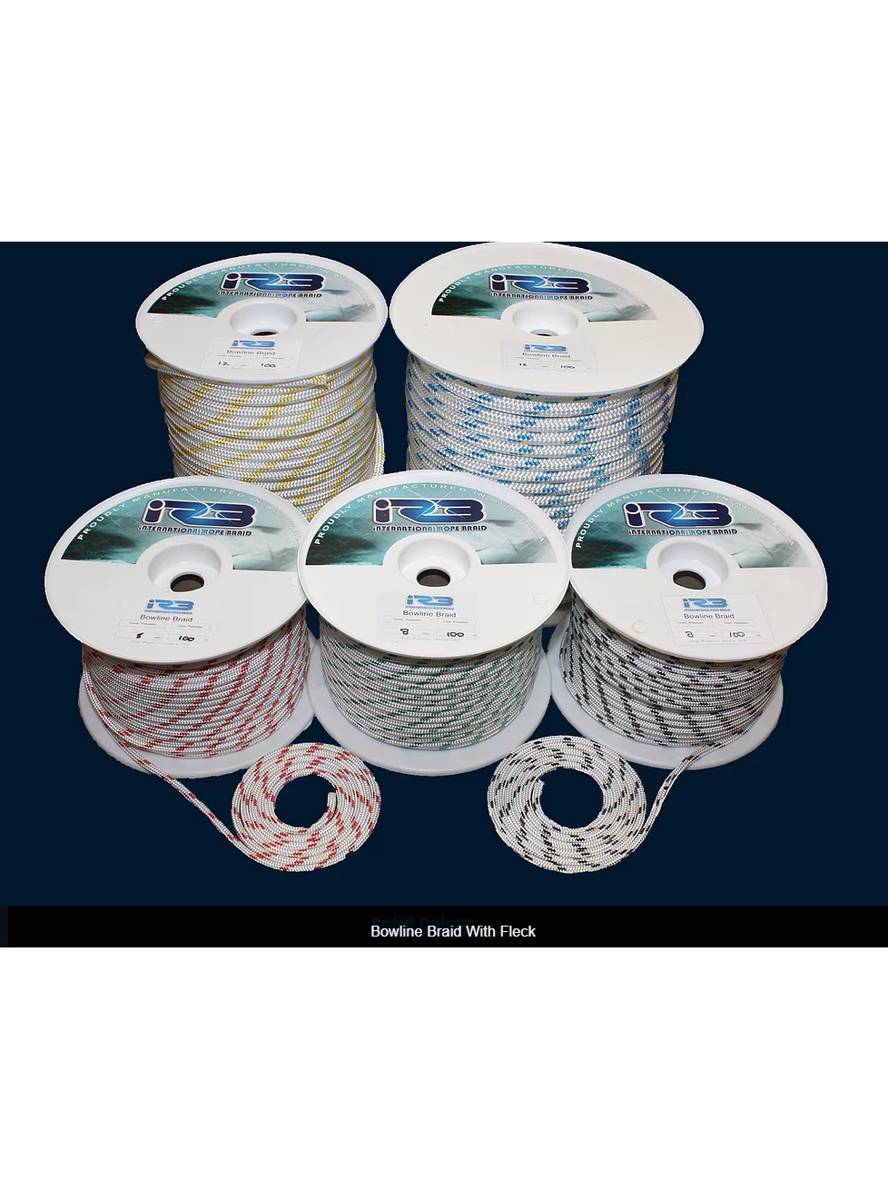 12MM IRB BOWLINE BRAID - DB POLY - WHITE WITH GREEN FLECK - SOLD PER METRE