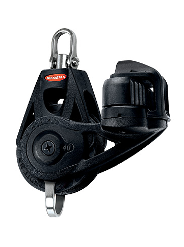 RONSTAN SERIES 40 BB ORBIT BLOCK WITH BECKET, CLEAT & SWIVEL HEAD