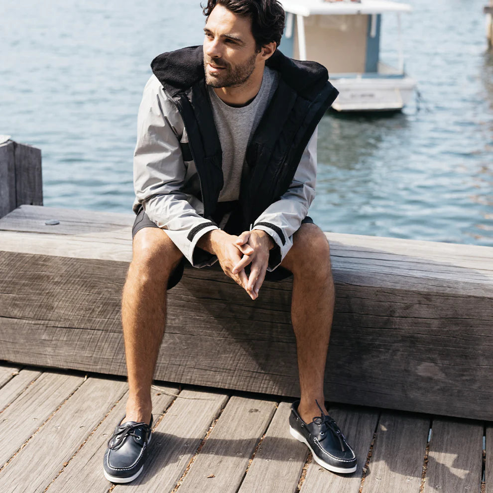 BURKE  FLINDERS LEATHER DECK SHOE - NAVY