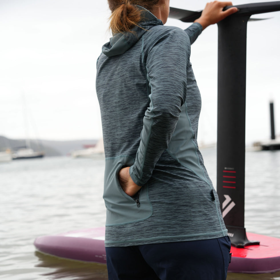 VAIKOBI HOODED UV LONG SLEEVE RASH TOP - STEEL BLUE