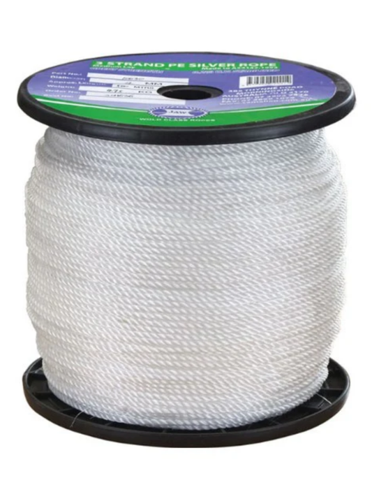 10MM POLYETHYLENE 3 STRAND SILVER ROPE - SOLD PER METRE