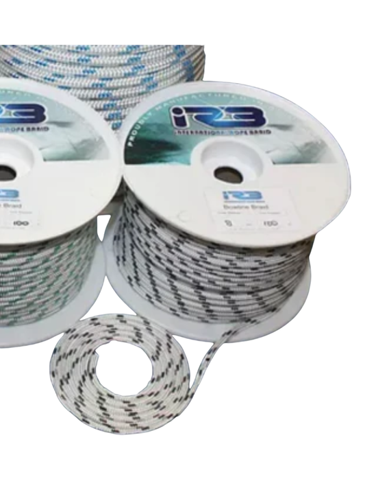 6MM BOWLINE BRAID - WHITE WITH BLACK FLECK - BREAKING STRENGTH 1019 KG BREAKING STRENGTH