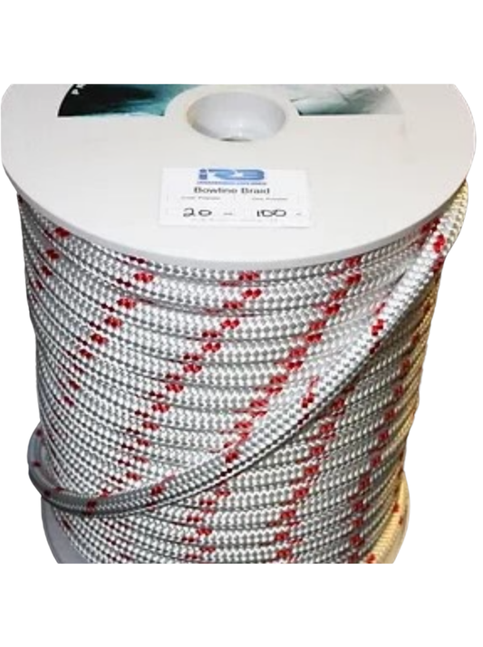 IRB 6MM BOWLINE BRAID DB POLY - WHITE WITH RED FLECK