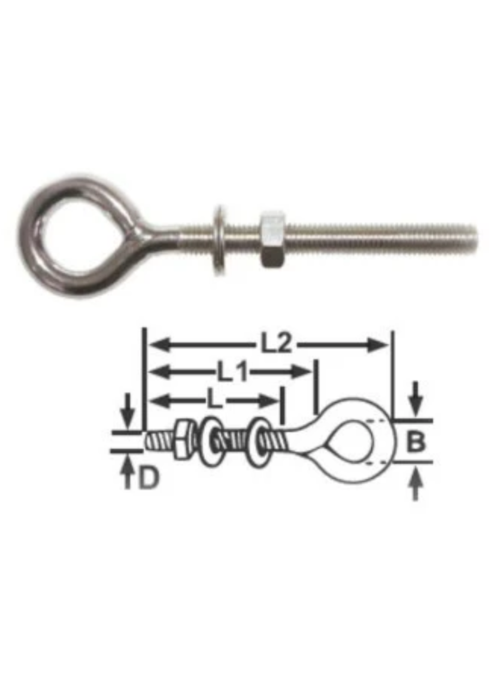 STANDARD EYE BOLT - 316G STAINLESS 10 X 100MM