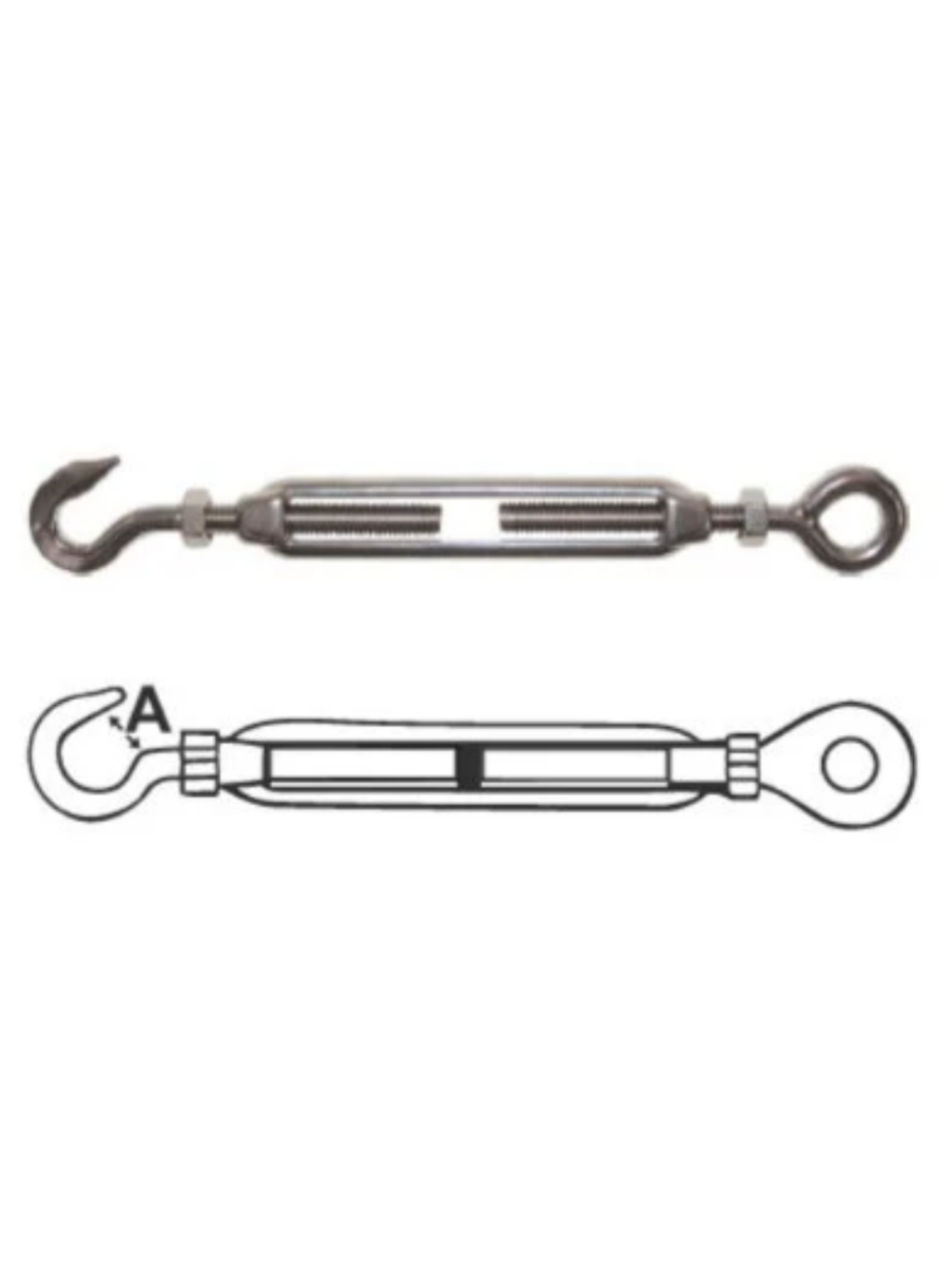 TURNBUCKLES - HOOK & EYE - STAINLESS - 8MM