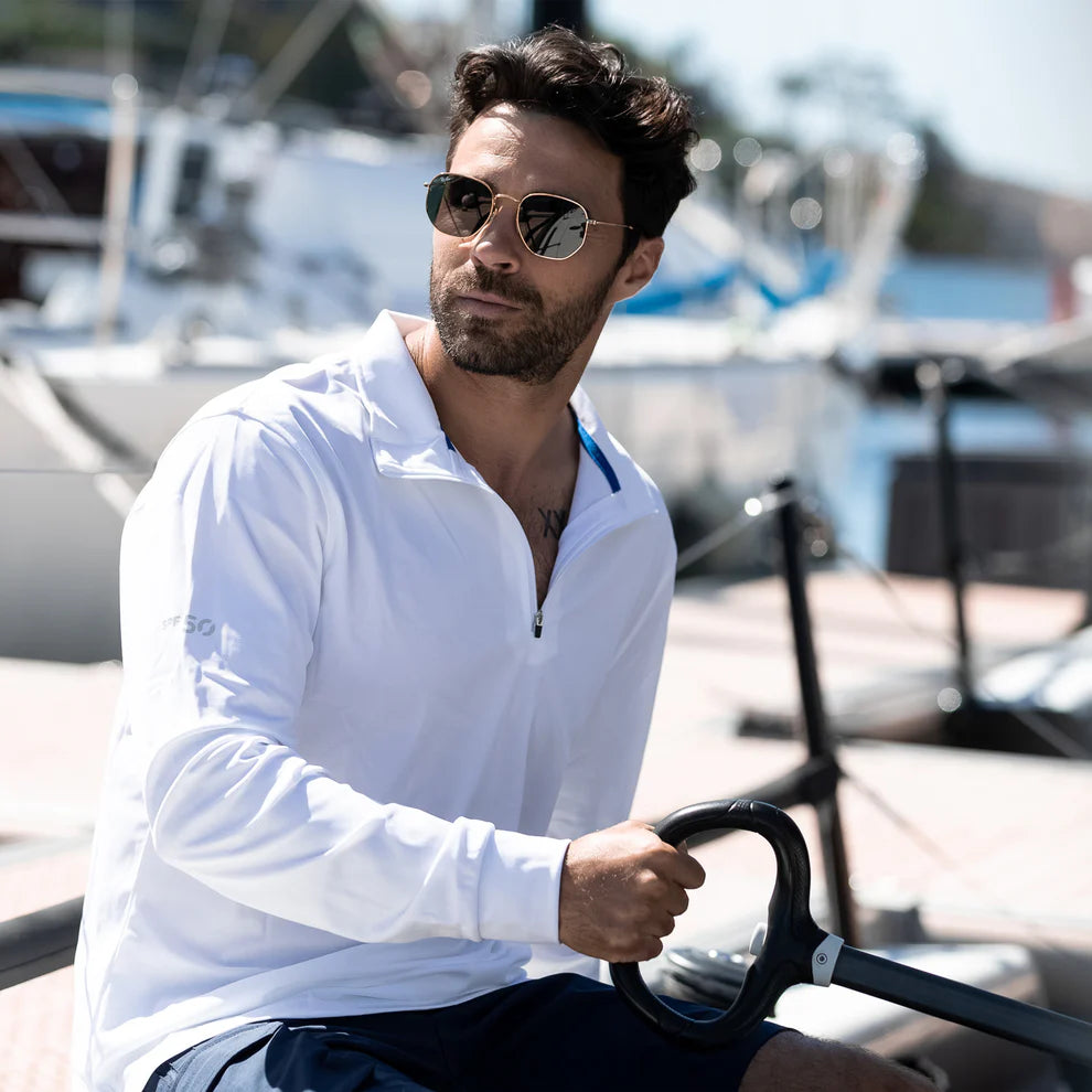 BURKE LONG SLEEVE CREW POLO -WHITE
