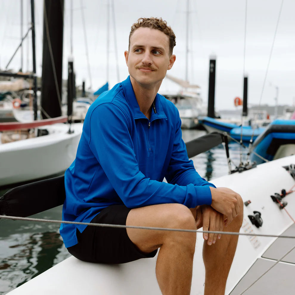 BURKE CREW LONG SLEEVE POLO - BLUE