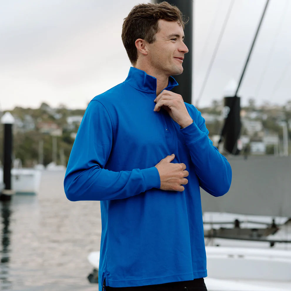 BURKE CREW LONG SLEEVE POLO - BLUE