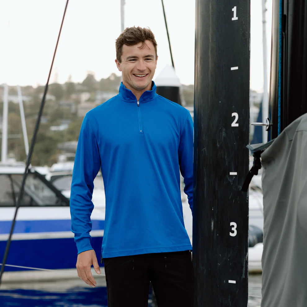 BURKE CREW LONG SLEEVE POLO - BLUE