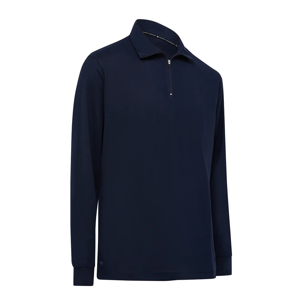 BURKE QUICK DRY LONG SLEEVE ZIP POLO - NAVY  - DISCONTINUED STYLE