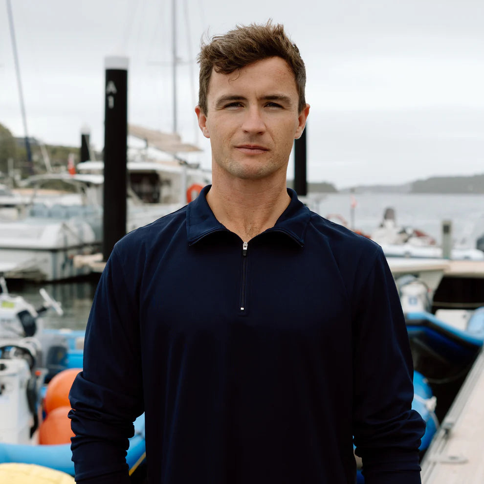 BURKE LONG SLEEVE CREW POLO - NAVY