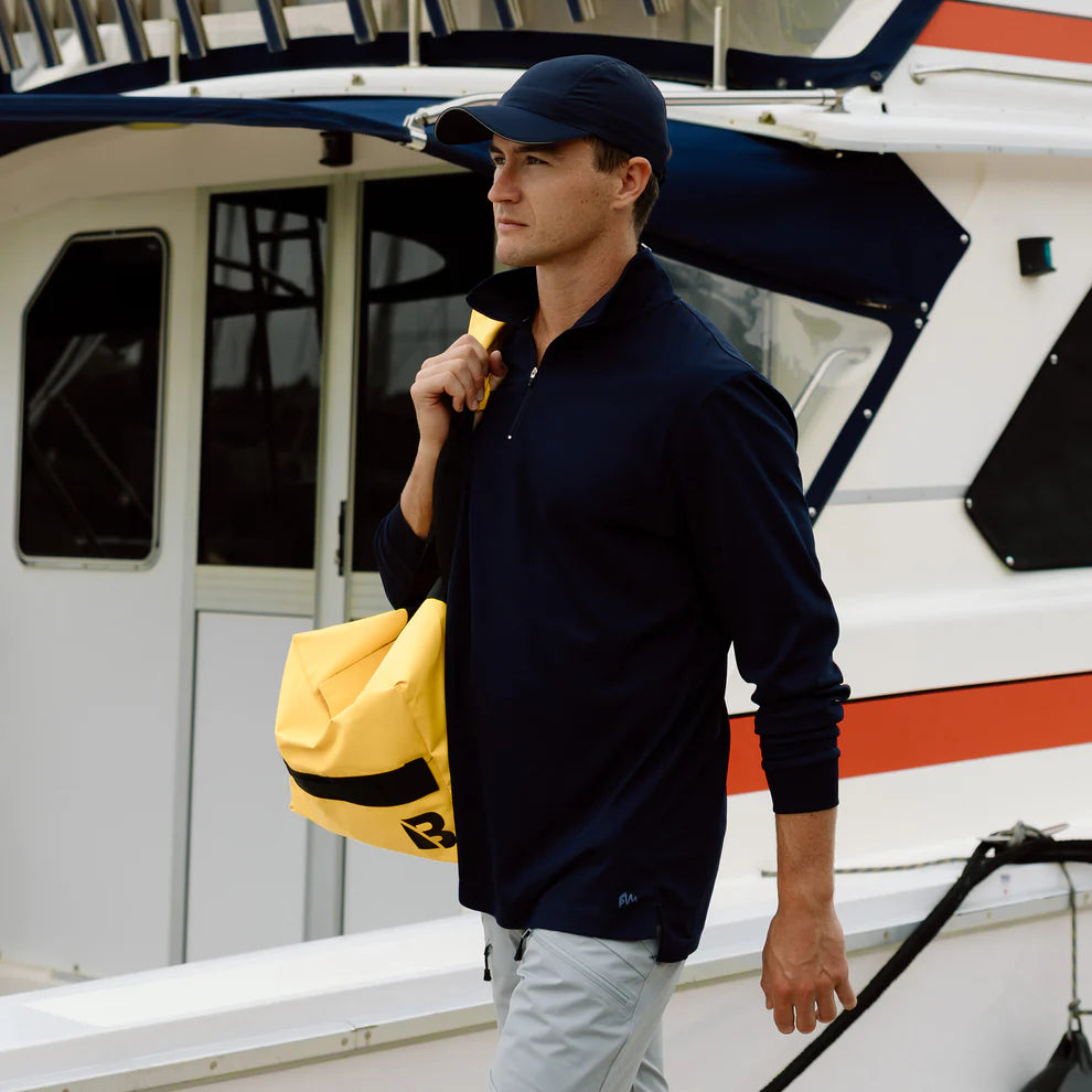 BURKE QUICK DRY LONG SLEEVE ZIP POLO - NAVY  - DISCONTINUED STYLE