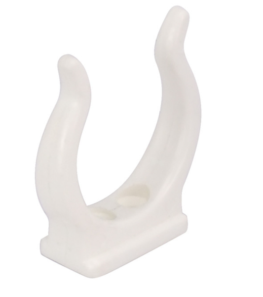 WHITE PLASTIC TUBE CLIP - 25MM