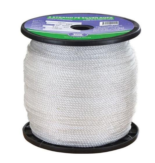 10MM  POLYETHYLENE 3 STRAND SILVER ROPE - SOLD PER METRE