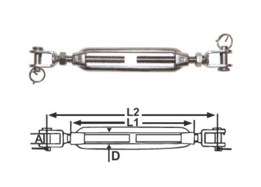 TURNBUCKLES - JAW & JAW STAINLESS -  10mm