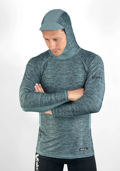 VAIKOBI HOODED UV LONG SLEEVE RASH TOP - STEEL BLUE