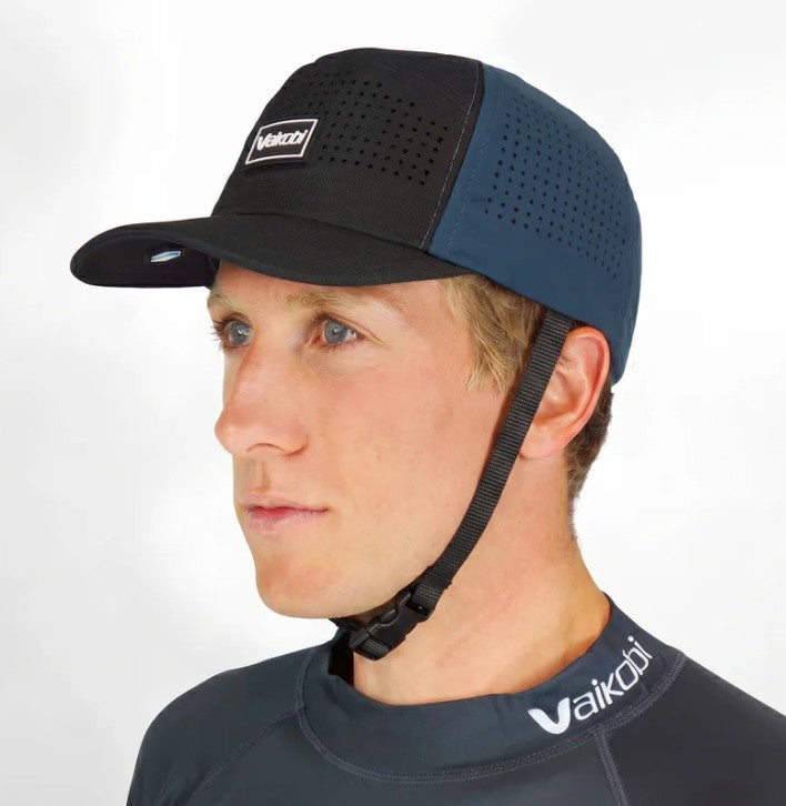 VAIKOBI HYDRO BUMP HAT WITH STRAP - BLACK/ OCEAN BLUE
