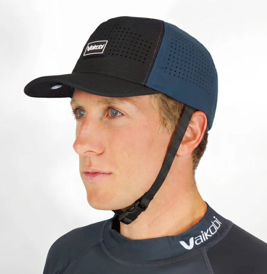 VAIKOBI HYDRO BUMP HAT WITH STRAP - BLACK/ OCEAN BLUE