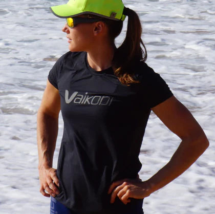 VAIKOBI  WOMEN'S UV PERFORMANCE TECH TEE -CHARCOAL - WITH LOGO