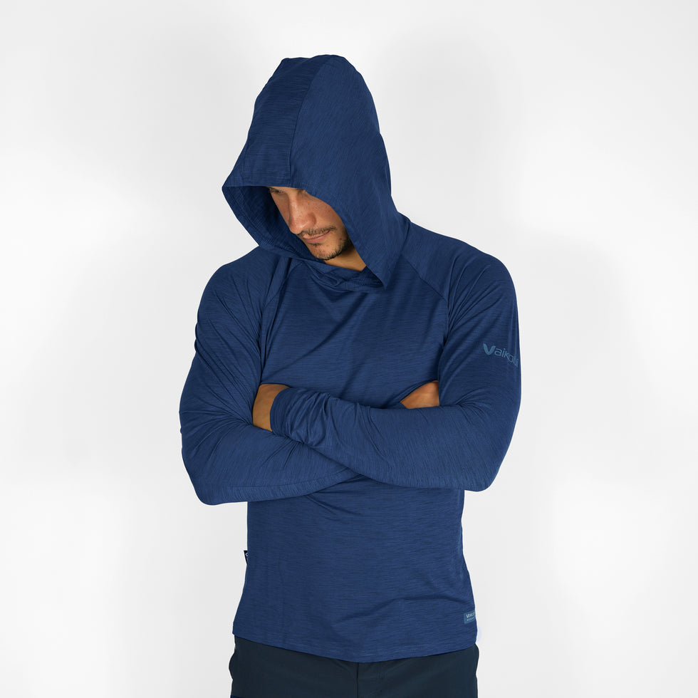 VAIKOBI UV PERFORMANCE HOODED TECH TOP - NAVY