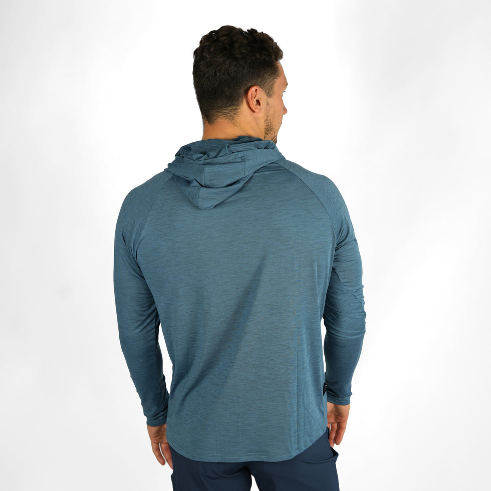 VAIKOBI UV PERFORMANCE HOODED TECH TOP - OCEAN BLUE