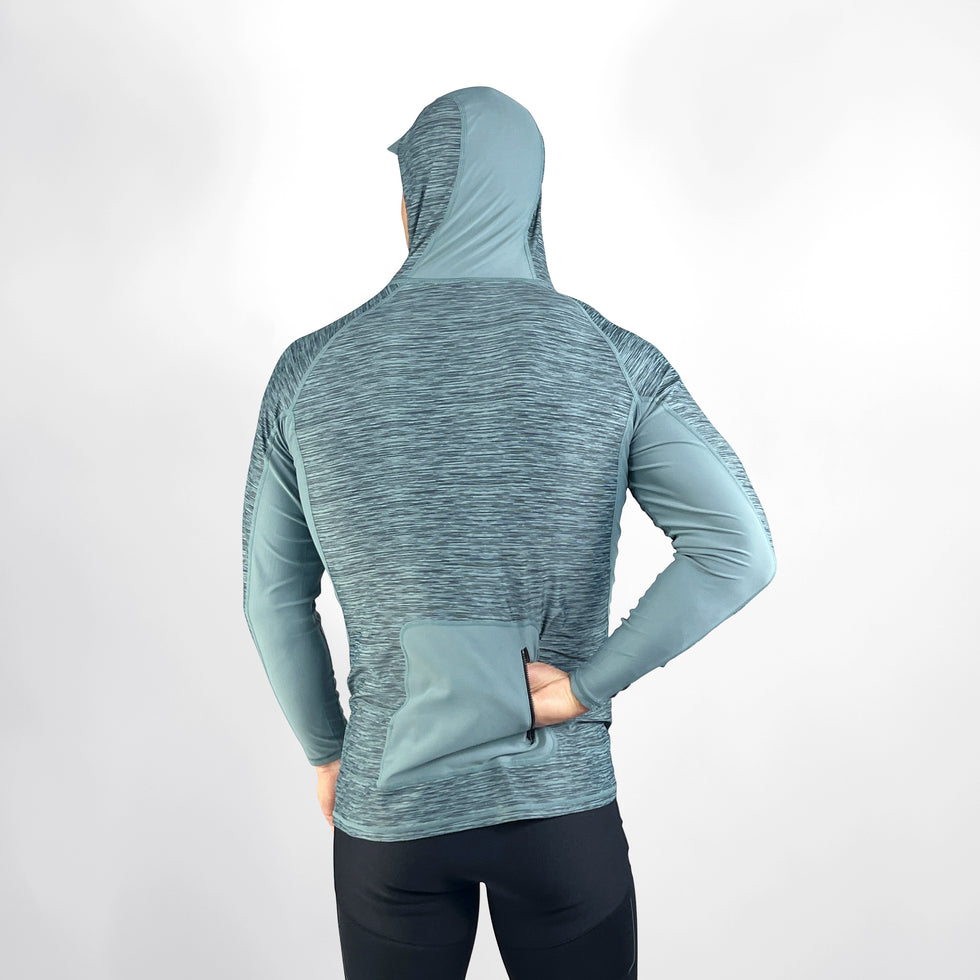 VAIKOBI HOODED UV LONG SLEEVE RASH TOP - STEEL BLUE