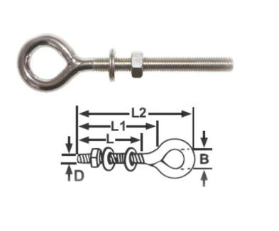 STANDARD EYE BOLT - 316G SATINLESS  8 x 80mm