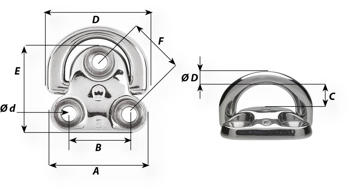 Wichard Folding Padeye – 10 mm – dimensions