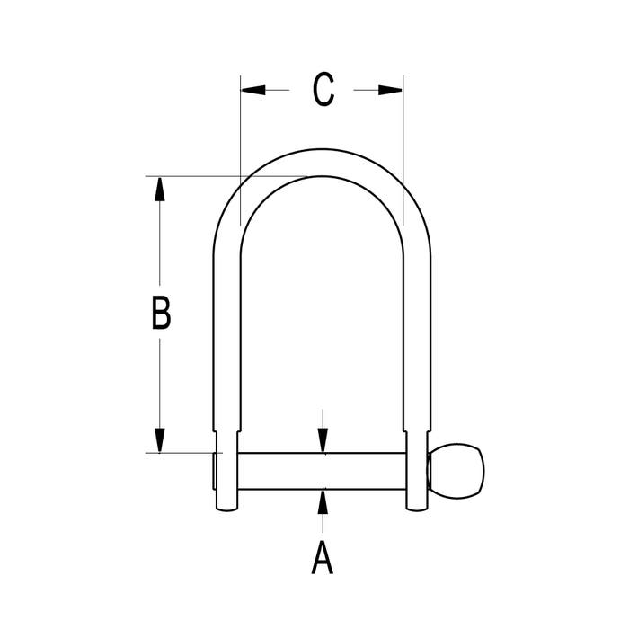 RONSTAN WIDE D SHACKLE,Pin 3/16inch L:28mm W:21mm