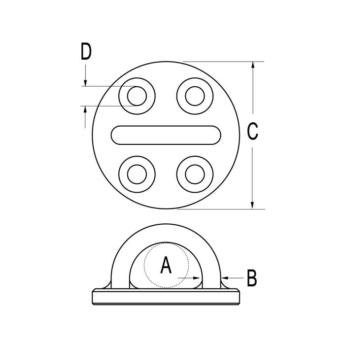 RONSTAN ROUND BASE PAD EYE  -  4XM10 (3/8 INCH ) Holes