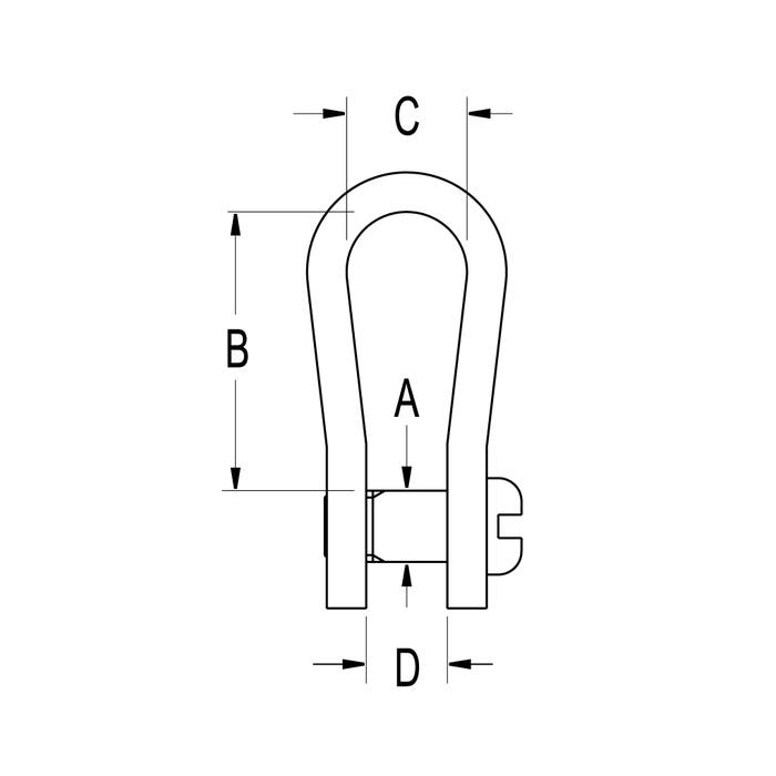 RONSTAN NARROW SHACKLE - SLOTTED PIN - 3/16 INCH ,L:19mm, W:8mm