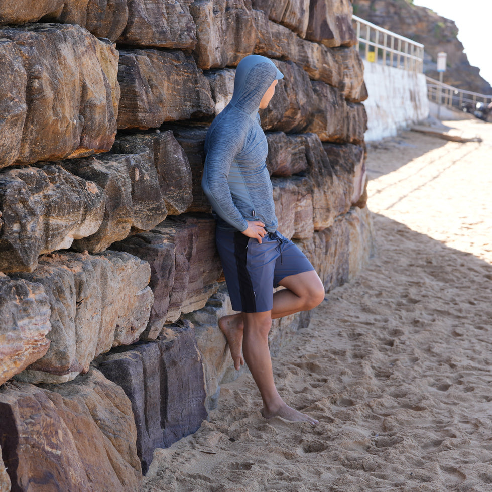 VAIKOBI HOODED UV LONG SLEEVE RASH TOP - STEEL BLUE