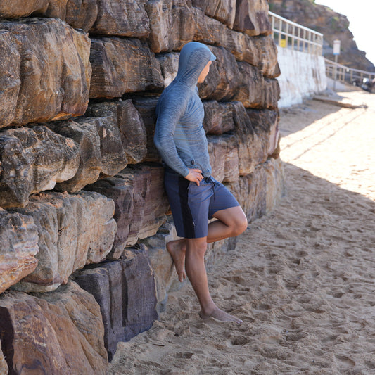 VAIKOBI HOODED UV LONG SLEEVE RASH TOP - STEEL BLUE