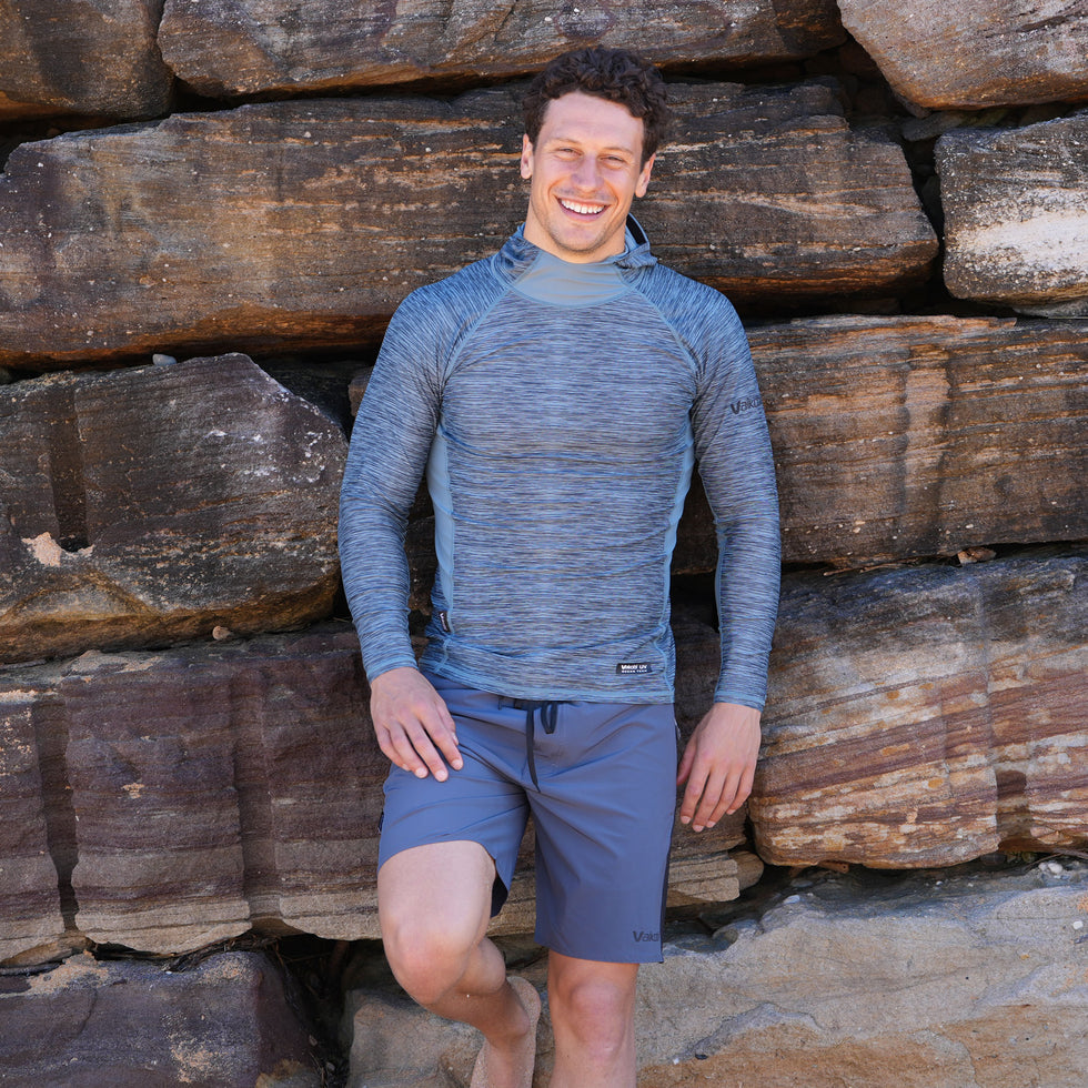 VAIKOBI HOODED UV LONG SLEEVE RASH TOP - STEEL BLUE