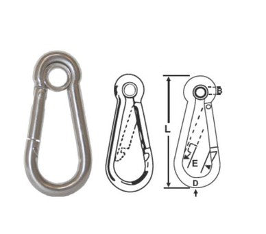 SNAP HOOKS WITH EYE - STAINLESS STEEL 80mm