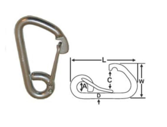 Snap Hook - 316G STAINLESS - 100mm