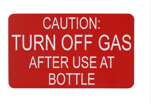 SAM ALLEN SAFETY LABEL - TURN OFF GAS 100mm x 60mm 3M ADHESIVE