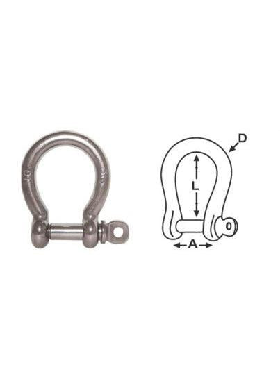 8MM BOW SHACKLE - 316G STAINLESS