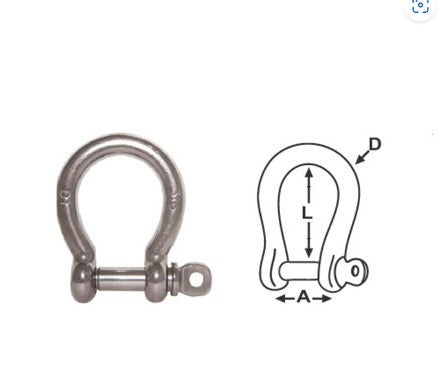 STAINLESS STEEL BOW SHACKLE - RWB 2533-  10mm