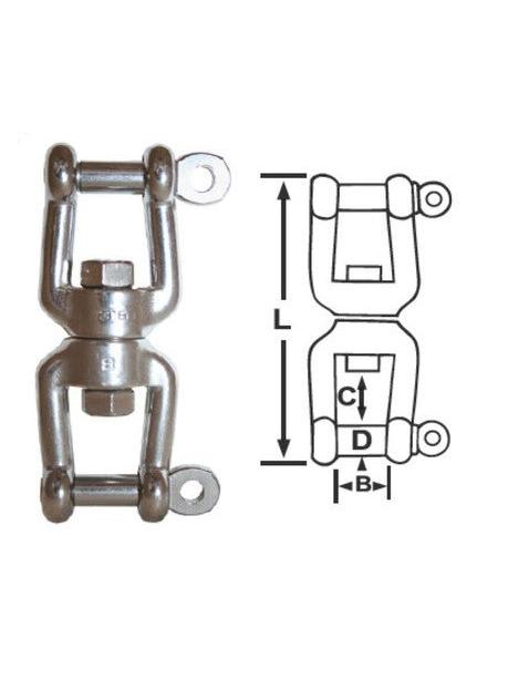 8MM SWIVEL - JAW & JAW - 316 STAINLESS STEEL
