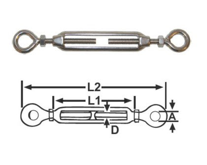 TURNBUCKLES EYE & EYE STAINLESS STEEL -  6mm - RWB2498