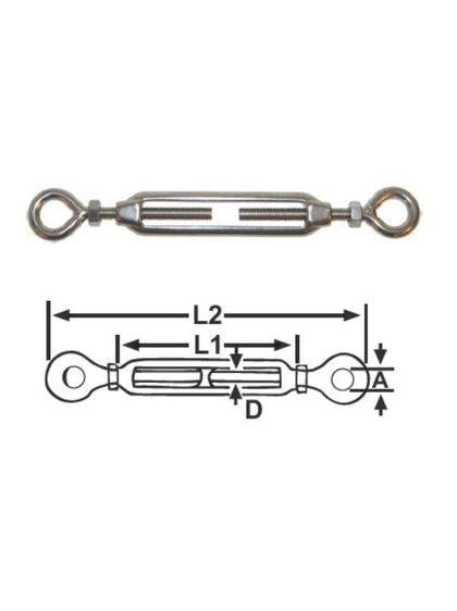 TURNBUCKLES EYE & EYE STAINLESS STEEL - 6MM - RWB2498